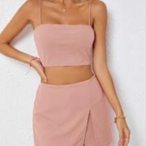 SHEIN BAE Solid Cropped Cami Top & Skort Set - Picture 3 of 6